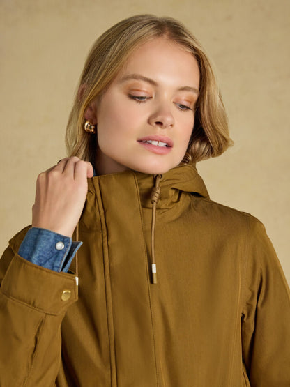 Women's Joules Evercosy Tan Borg Lined Waterproof Raincoat with Hood