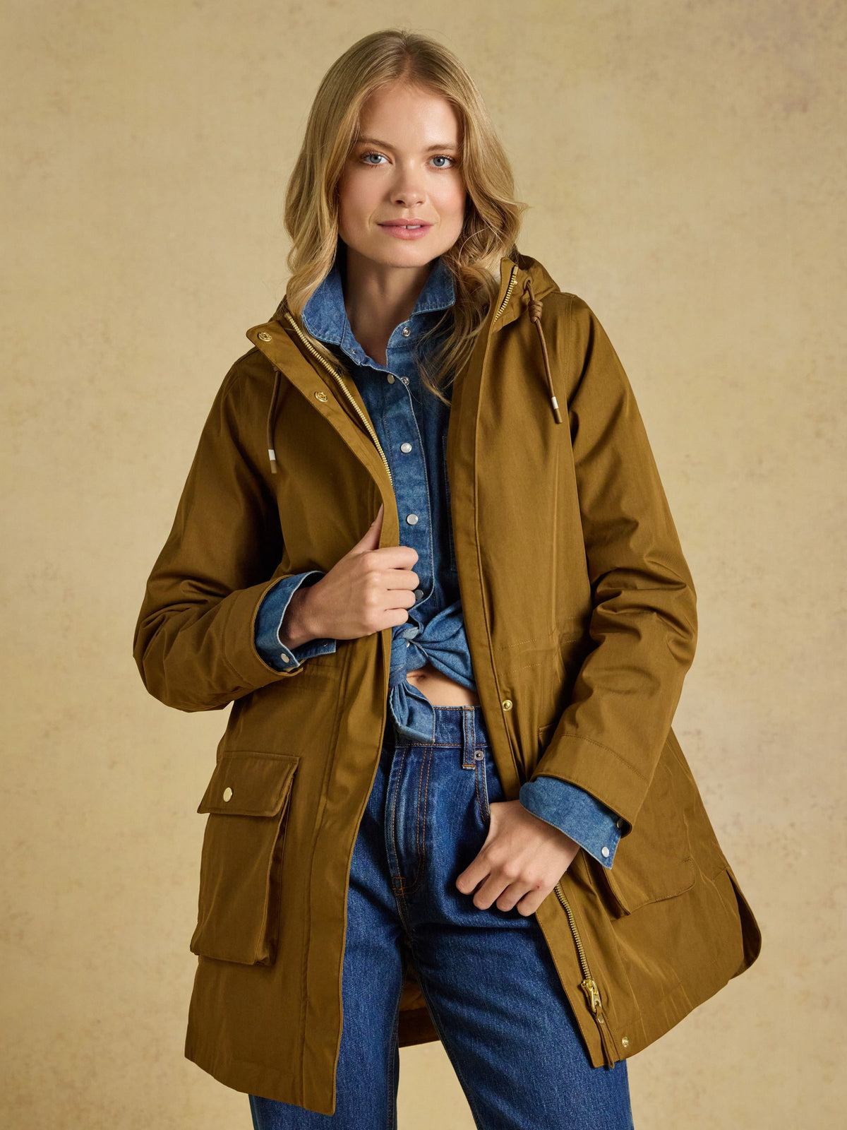 Women's Joules Evercosy Tan Borg Lined Waterproof Raincoat with Hood