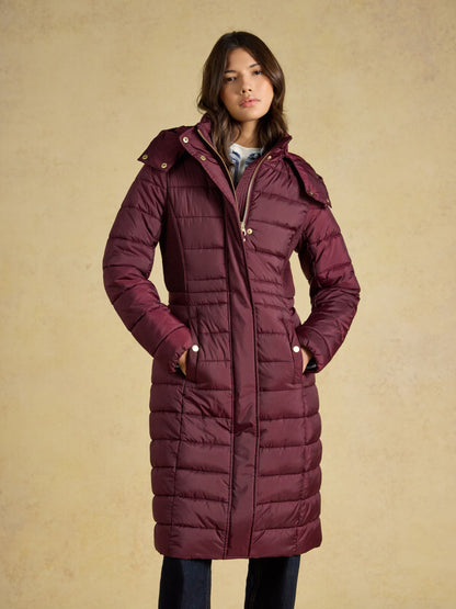 Women's Joules Windborough Showerproof Longline Padded Coat with Hood