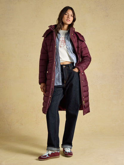 Women's Joules Windborough Showerproof Longline Padded Coat with Hood