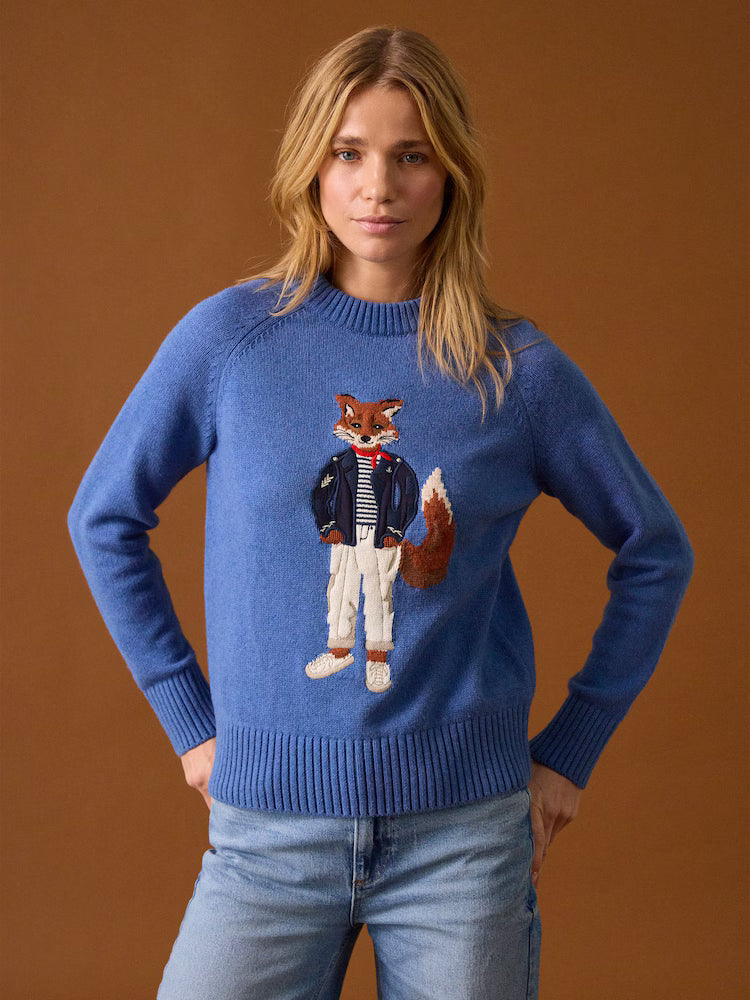 Joules Mariner Blue Intarsia Cotton-Rich Crew Neck Jumper - Jumpers, Fleeces & Hoodies Clothing Leisure Wear xs