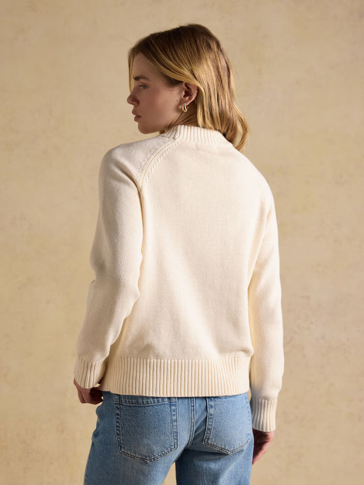 Joules April Showers Cream Jonty Fox Embroidered Cotton-Rich Crew Neck Jumper
