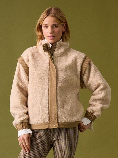 Joules Cream 2 in 1 Borg Full Zip Fleece Jacket - Jumpers, Fleeces & Hoodies Clothing Leisure Wear UK 8