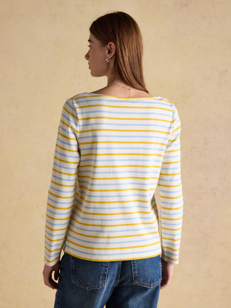 Joules Harbour Blue/Yellow Boat Neck 100% Cotton Long Sleeve Breton Top