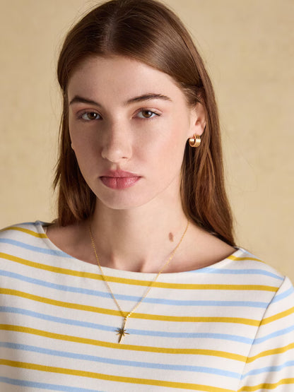 Joules Harbour Blue/Yellow Boat Neck 100% Cotton Long Sleeve Breton Top