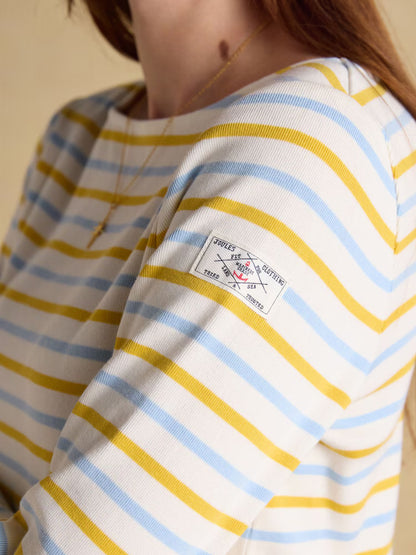 Joules Harbour Blue/Yellow Boat Neck 100% Cotton Long Sleeve Breton Top