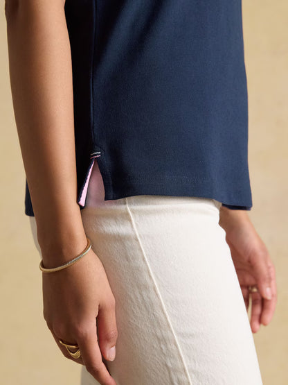 Joules Woody Navy Cotton Pique Polo Shirt - Short Sleeve, Women's Fashion Polo, Equestrian Style