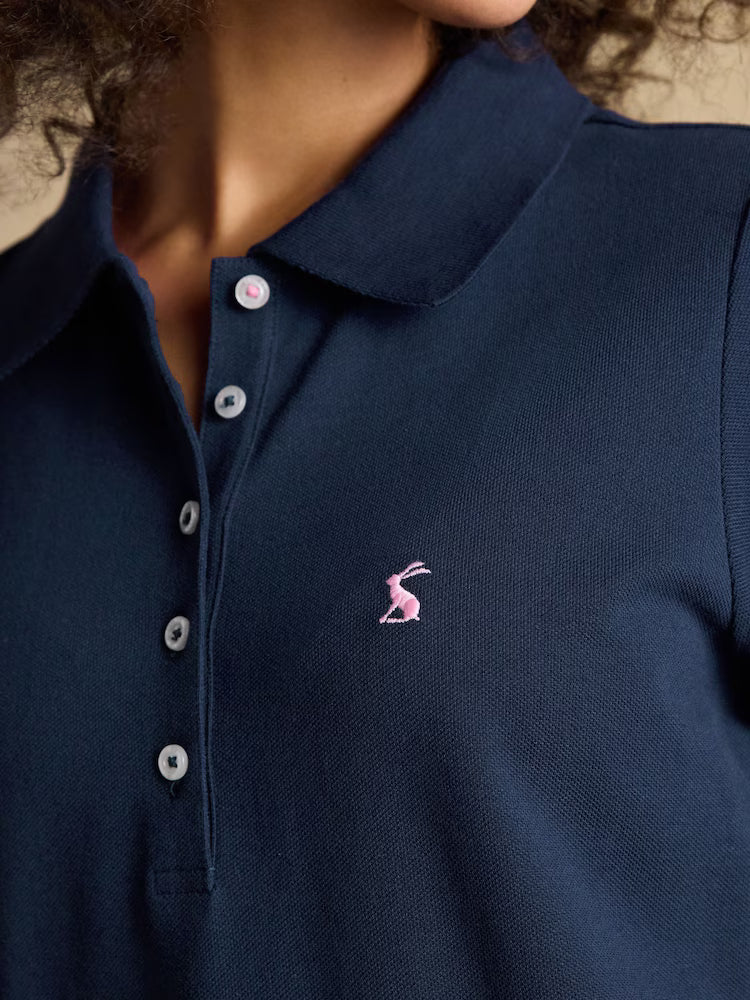 JOULES Navy Cotton Pique Polo Shirt: Women's Short Sleeve Top with Pink Hare Logo
