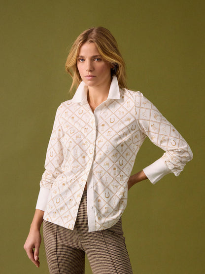 Joules Charlotte Horse Icons Printed Jersey Shirt - T-Shirts, Polos & Tops Clothing Leisure Wear UK 8