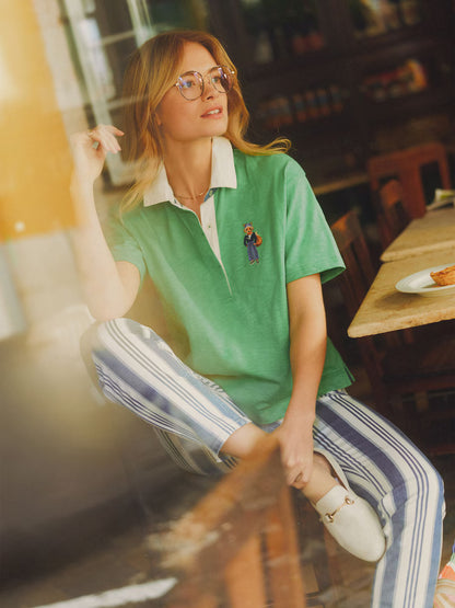 Joules Green Jonty Fox Embroidered Short Sleeve Cotton Rugby Shirt