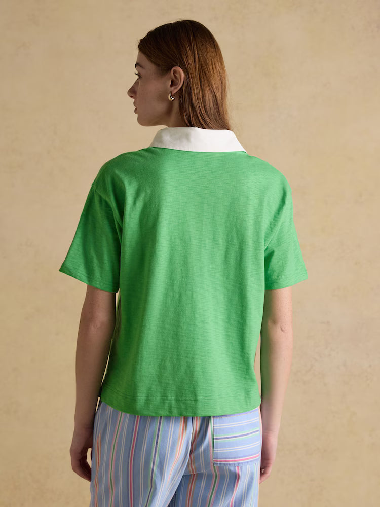 Joules Green Jonty Fox Embroidered Short Sleeve Cotton Rugby Shirt