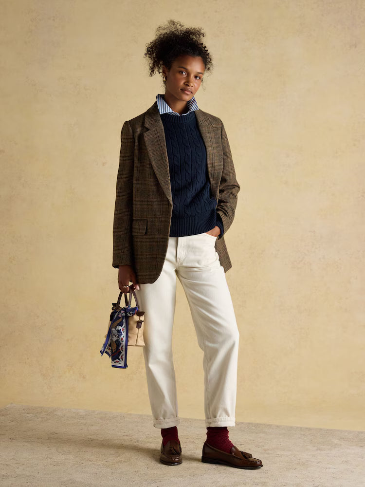 Joules Classic Cable Navy Cotton Crew Neck Jumper