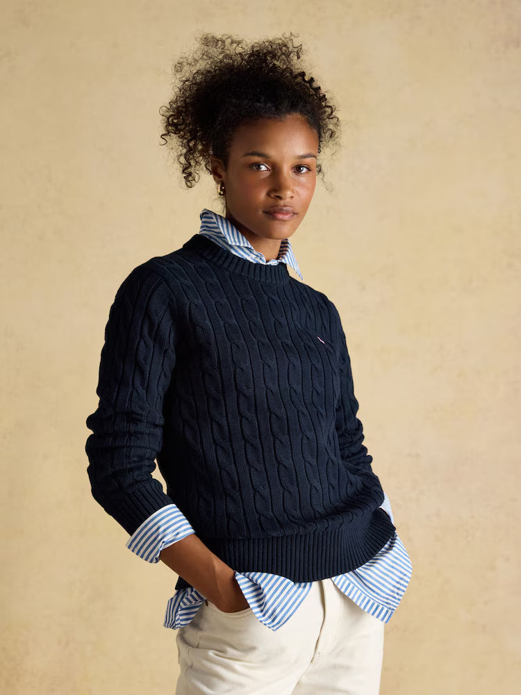 Joules Classic Cable Navy Cotton Crew Neck Jumper