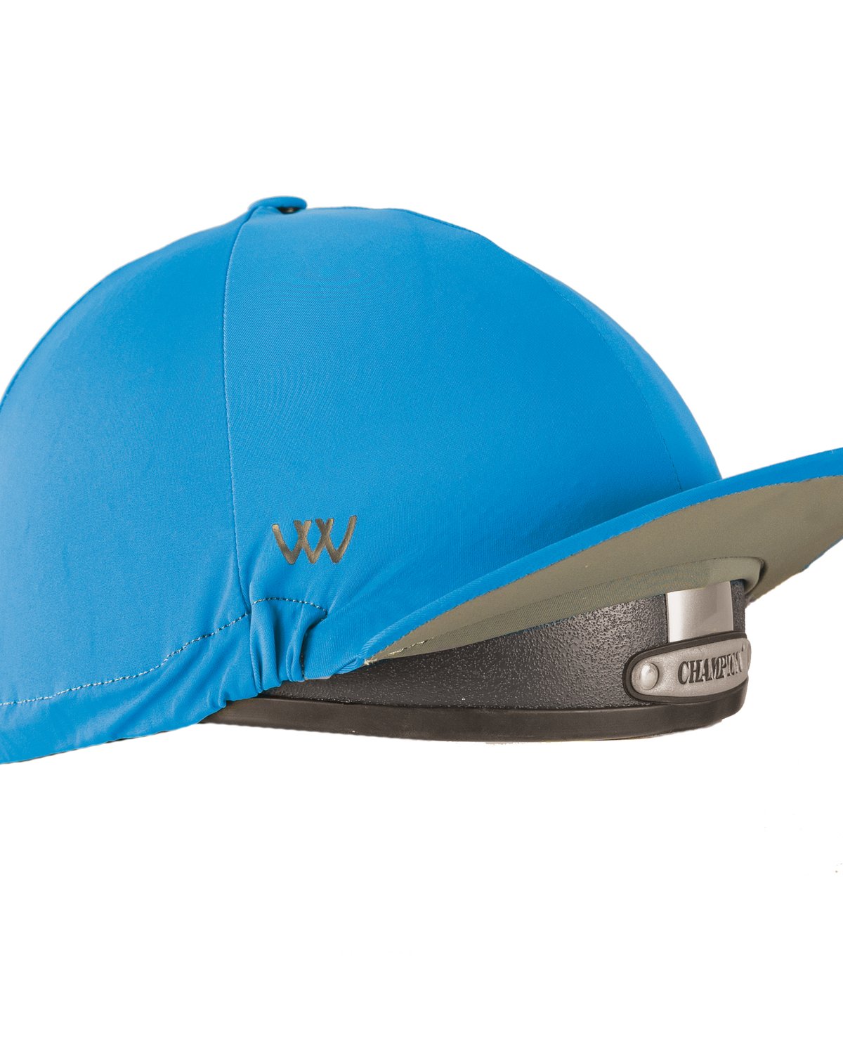 Woof Wear Turquoise Equestrian Helmet Cover: iFlex Fabric, Detachable Button, Customizable Pom Option