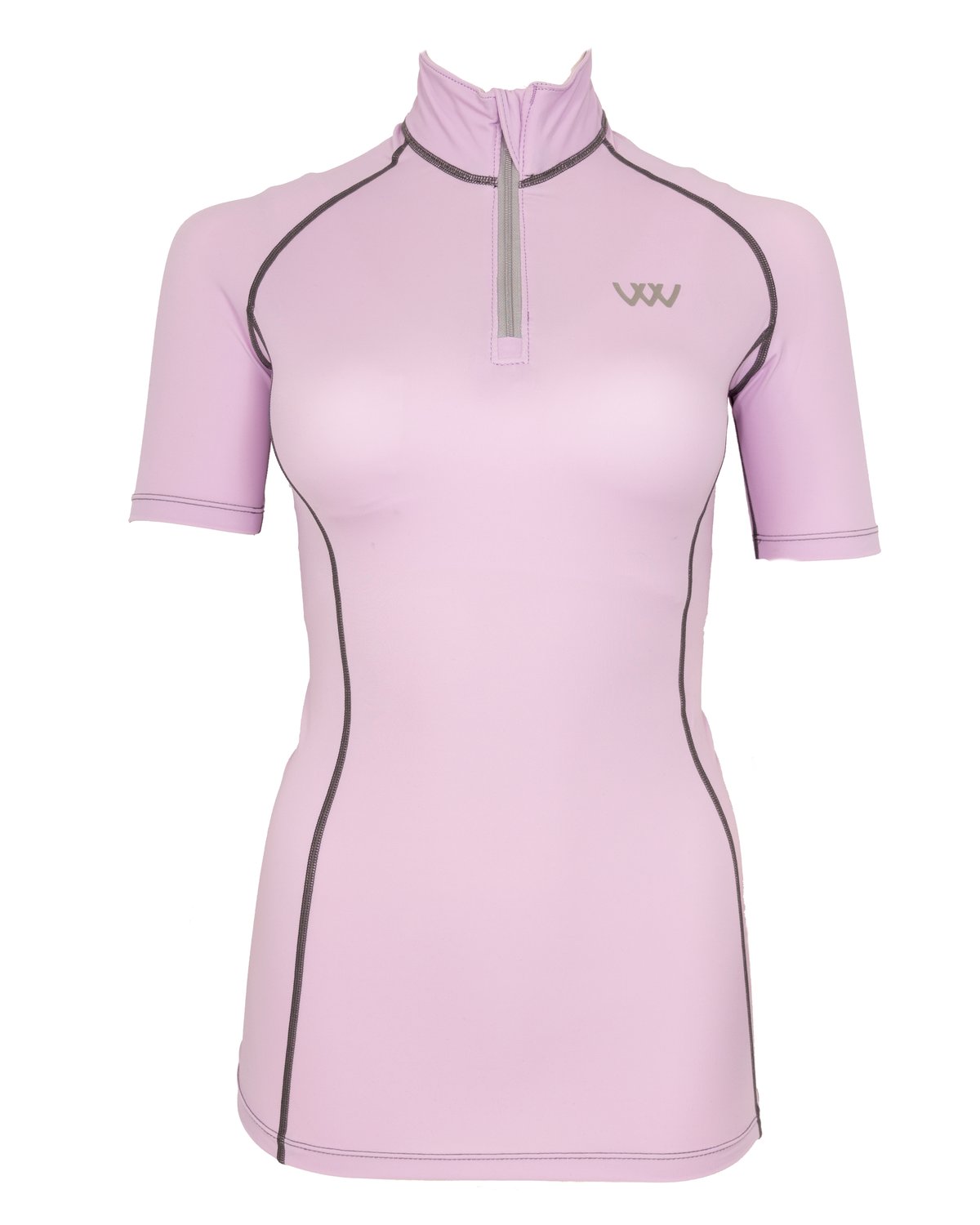 WOOF WEAR lilac short sleeve performance riding shirt. Women's equestrian top with zip collar, breathable iFlex fabric. #ridingapparel
