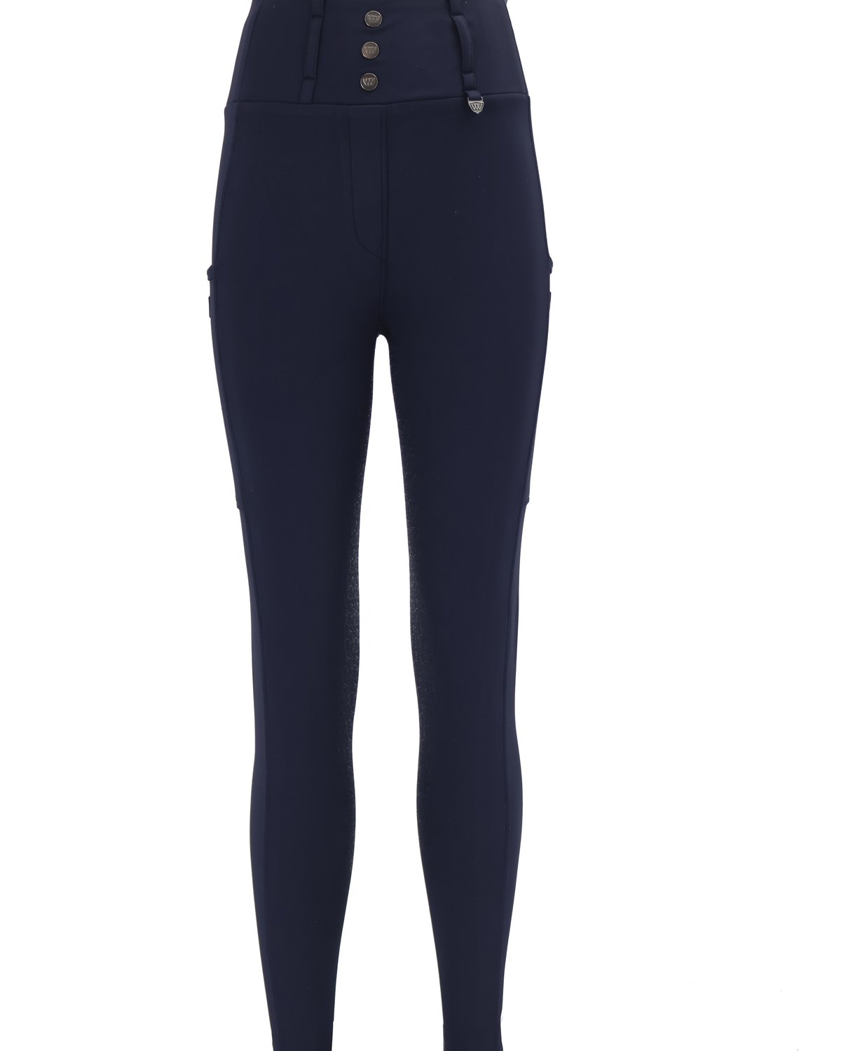 Woof Wear Vision Navy Riding Tights: High Waist, Silicone Grip, Stylish Equestrian Apparel