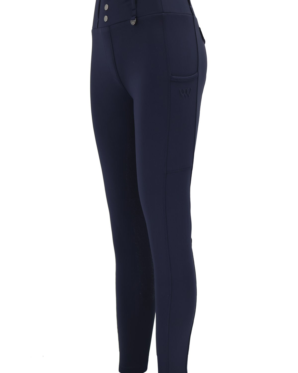 Woof Wear Vision Navy Riding Tights: Stylish, High-Waisted Equestrian Leggings with Silicone Grip & Phone Pockets - Buy Now!