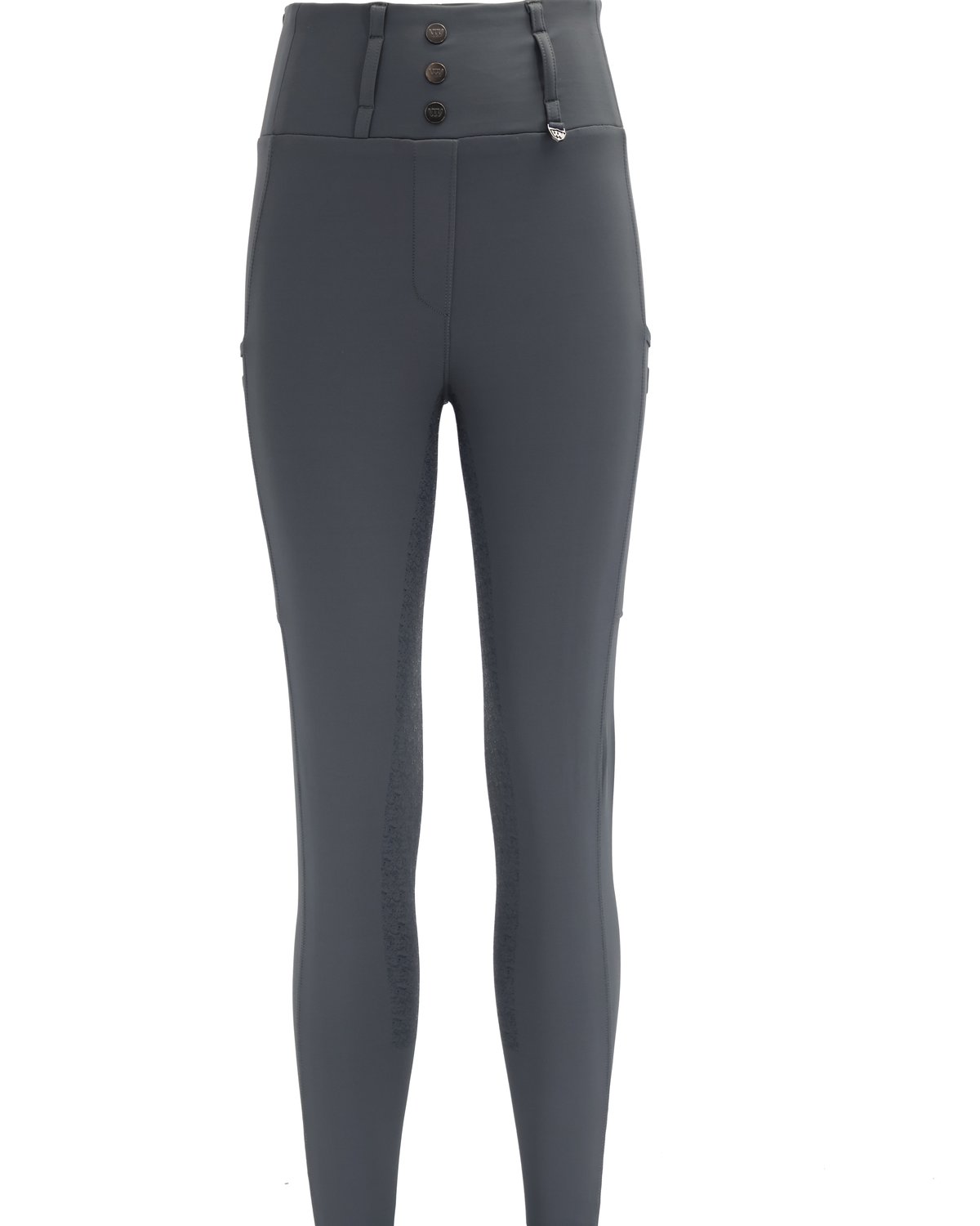 Woof Wear Vision Riding Tights - Slate Grey Equestrian Breeches with High Waist, Silicone Grip, and Phone Pockets.