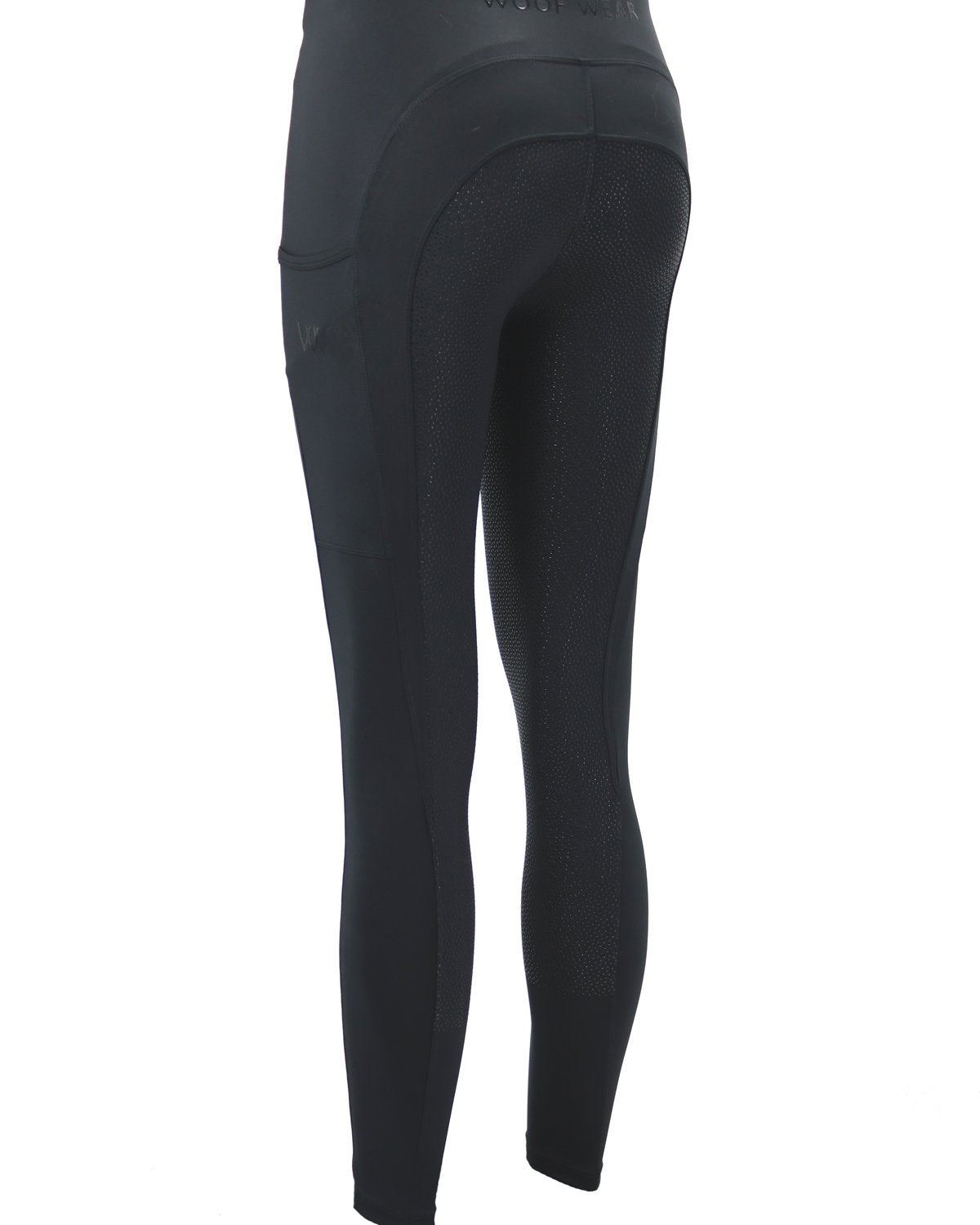 WOOF WEAR Young Rider Pro Tights - Black Equestrian Riding Tights with Phone Pocket. Equiflair.