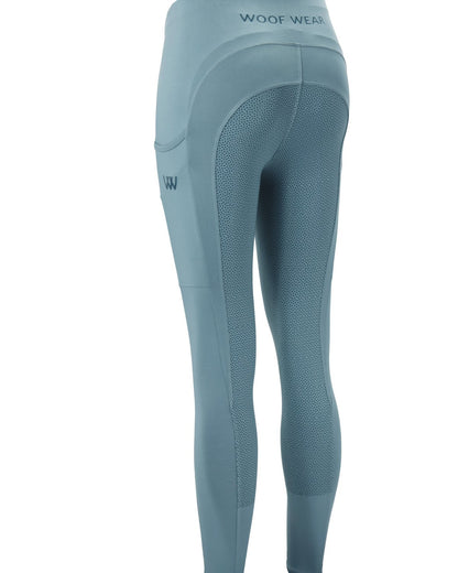 Woof Wear Young Rider Pro Tights in Mineral Blue from Equiflair: Equestrian Riding Tights with Silicone Grip