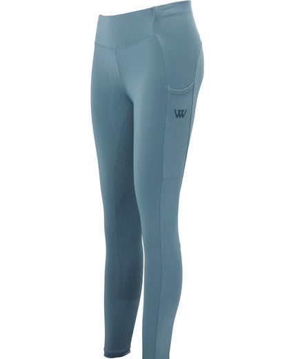 WOOF WEAR Young Rider Pro Riding Tights Mineral Blue: Equestrian youth apparel, silicone grip full seat, phone pocket for comfortable riding.
