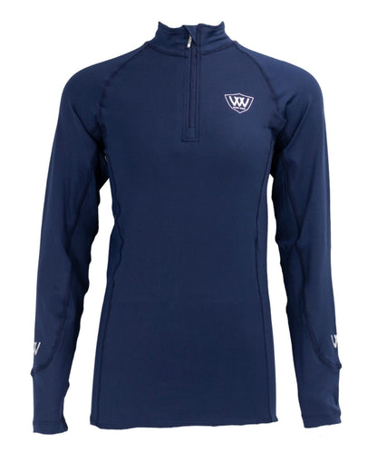 Woof Wear Young Rider Tech Shirt - Navy Riding Shirt with Long Sleeves & Quarter Zip. Youth Equestrian Apparel by Equiflair