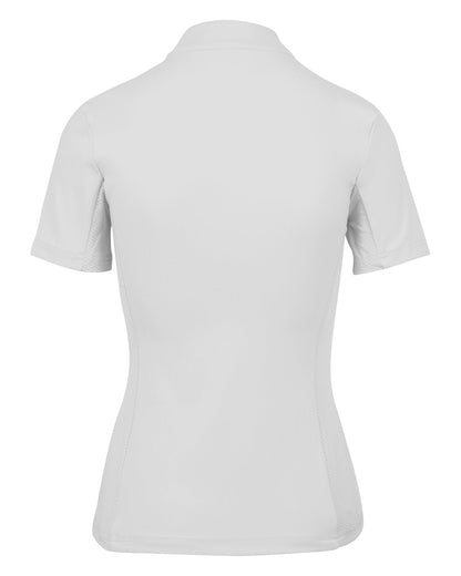 Back view: Woof Wear White Short Sleeve Tech Riding Shirt. Breathable equestrian apparel.