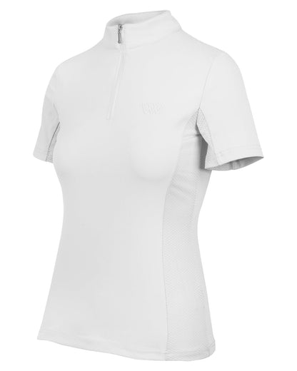 Woof Wear White Short Sleeve Tech Riding Shirt: Equestrian Apparel for Comfort & Style | iFlex Pro fabric, breathable mesh panels.