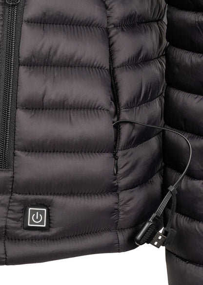 Woof Wear Black Heated Jacket: Power Button, USB Connector. Stylish Winter Coat