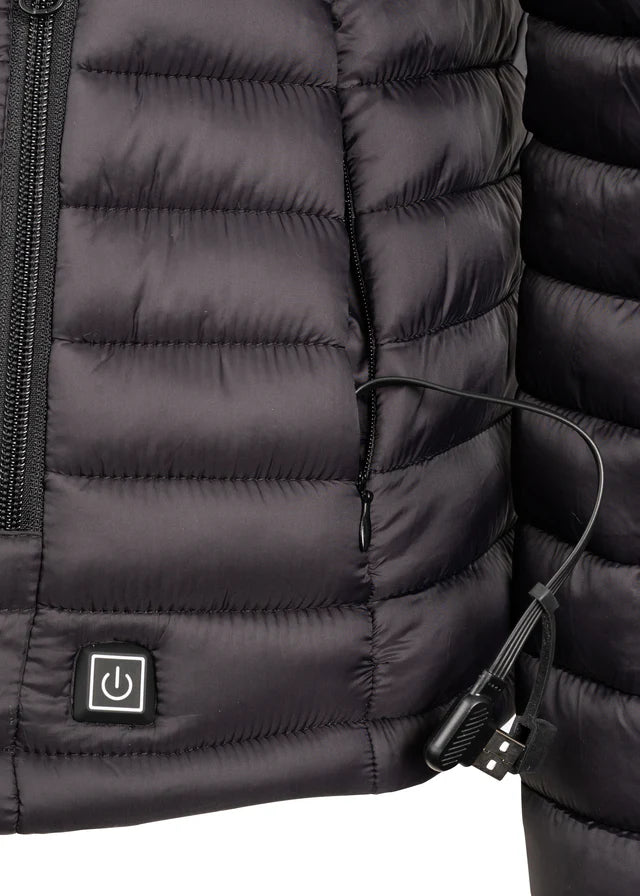 Woof Wear Black Heated Jacket: Power Button, USB Connector. Stylish Winter Coat