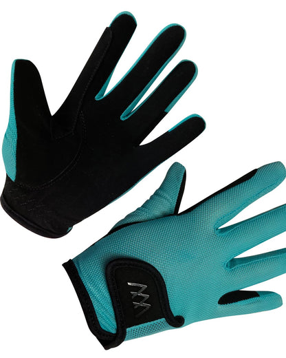 Woof Wear Young Rider Pro Riding Gloves - Mint. Equestrian Kids Gloves, Breathable Mesh, Suede Palm for secure grip.