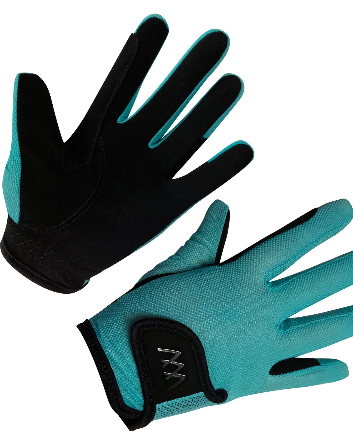 Woof Wear Young Rider Pro Turquoise Riding Gloves: 360 Stretch Mesh, Faux Suede Palm