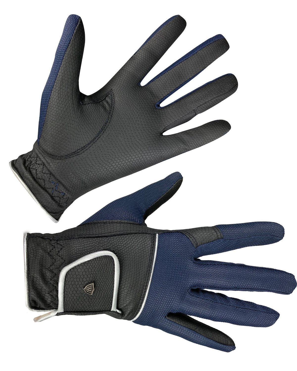 Woof Wear Vision Riding Gloves: Black & Navy. Reptile Grip, Breathable Pro Mesh. Stylish Equestrian Glove.