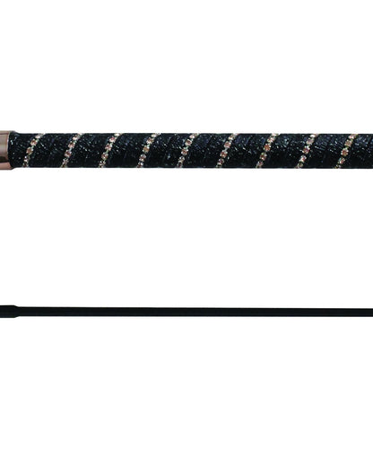 Woof Wear Twisted Dressage Whip - Navy & Rose Gold. Equestrian riding whip with crystal shimmer grip for dressage.