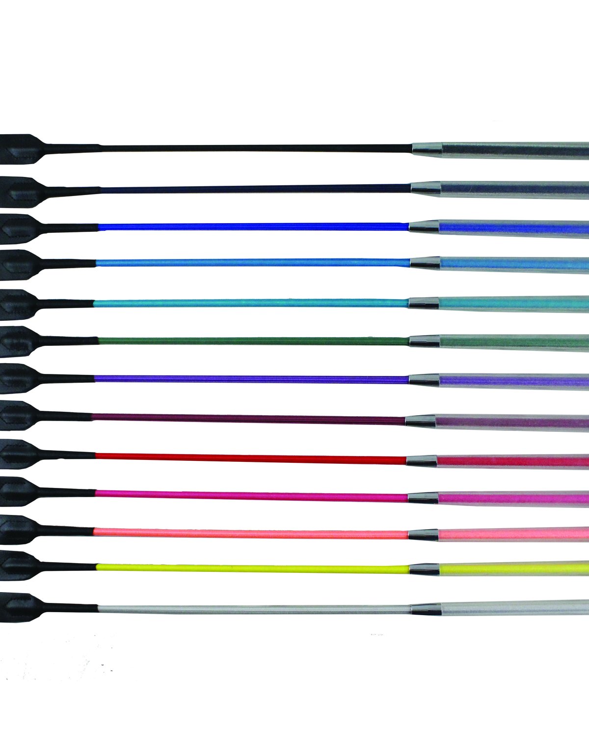 WOOF WEAR Gel Fusion Riding Whips: Black Handle with Colorful Shafts - Horse Riding Whip Collection