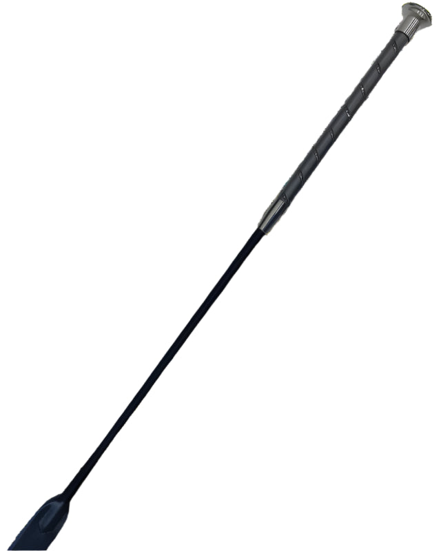 WOOF WEAR STEALTH Black Riding Whip: Stylish Equestrian Whip for Riding & Training. High Quality Leather Flapper & Crystal Grip