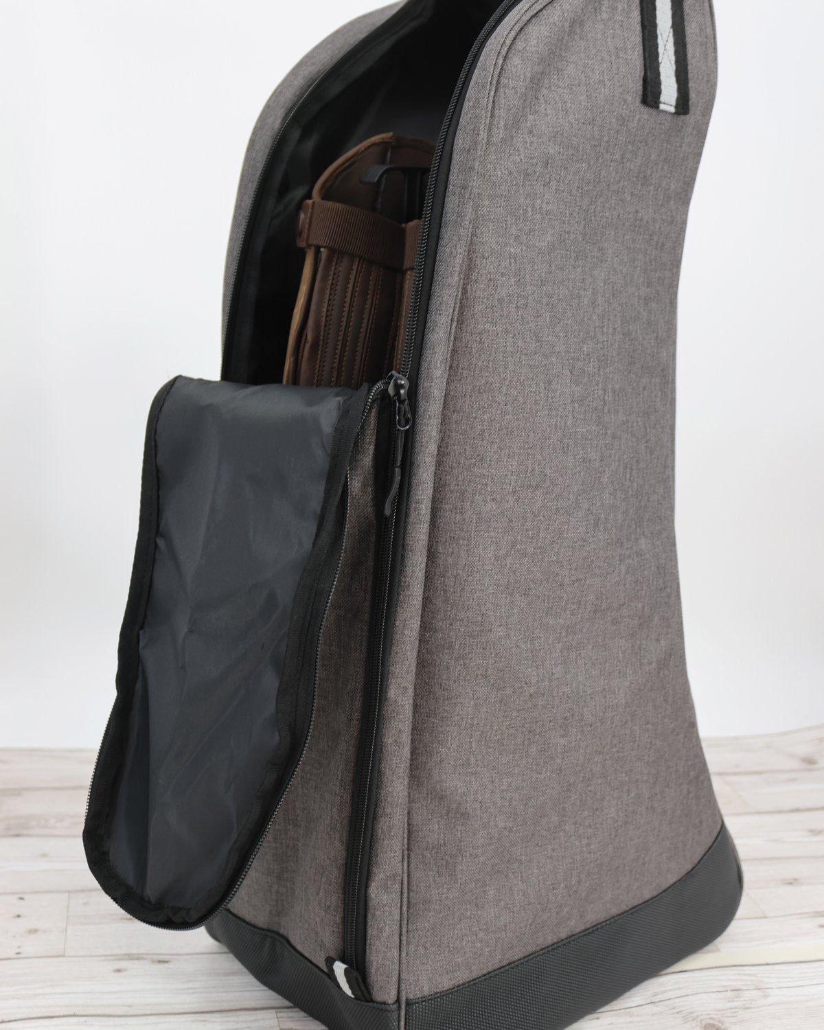 Woof Wear Grey/Black Riding Boot Bag: Tall, Zippered Opening, Toe Protector - Premium equestrian boot storage.