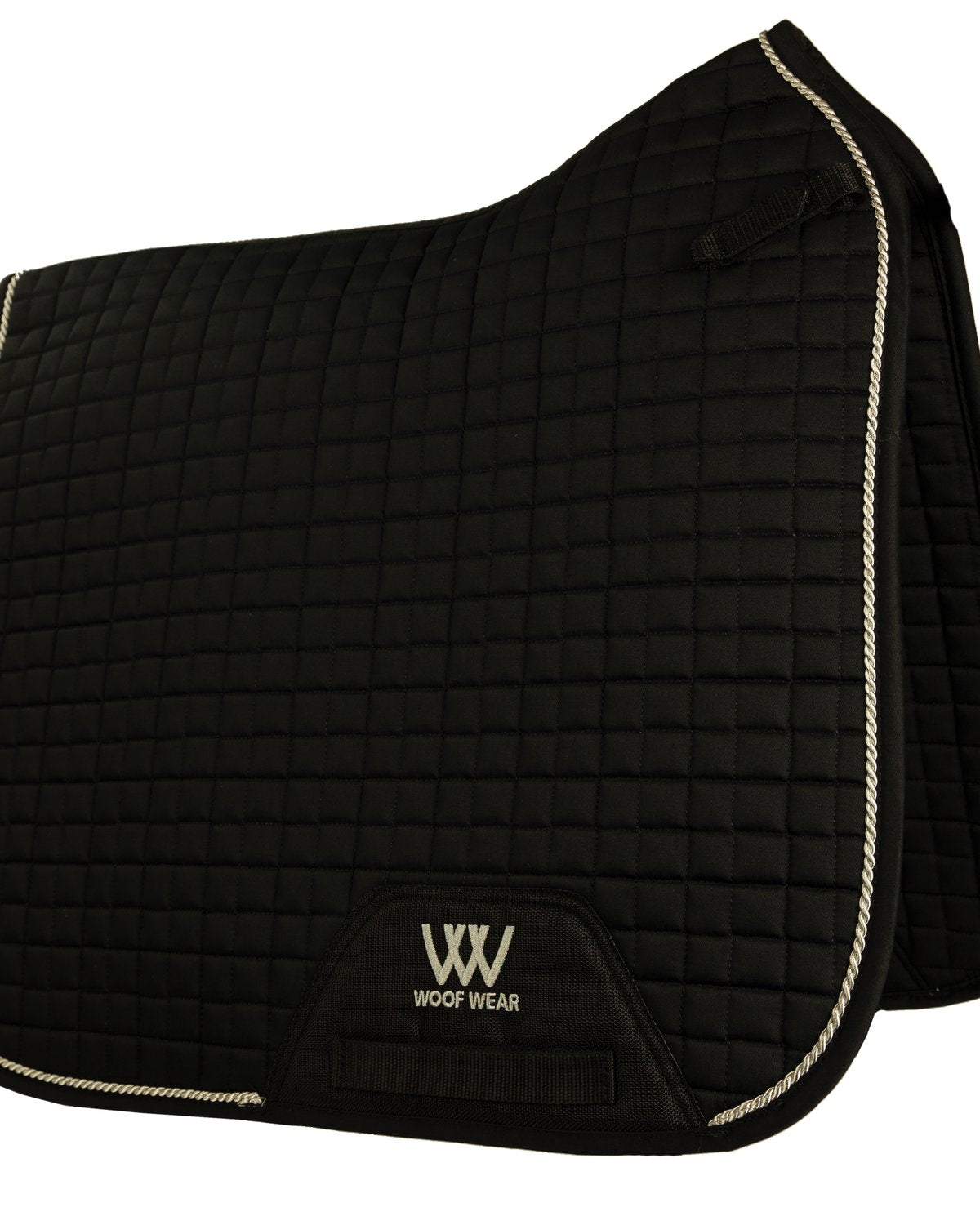 Woof Wear Dressage Saddle Cloth Black - High Wither, Silver Rope Binding, Polycotton Horse Saddle Pad
