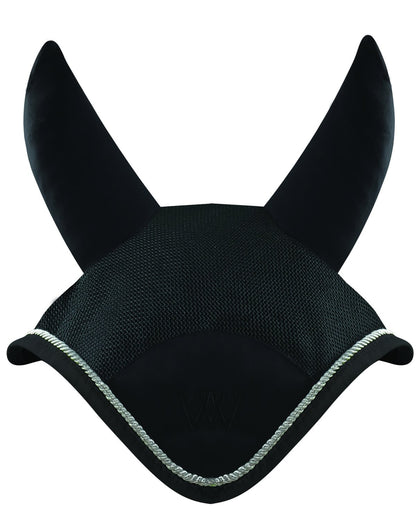 Woof Wear Black Ergonomic Horse Fly Veil - Mesh, Silver Rope Binding