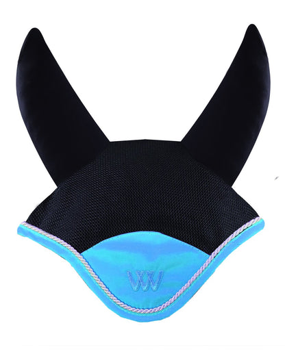 WOOF WEAR FLY VEIL BLACK TURQUOISE | Ergonomic Horse Fly Mask with Breathable Mesh & Secure Fit
