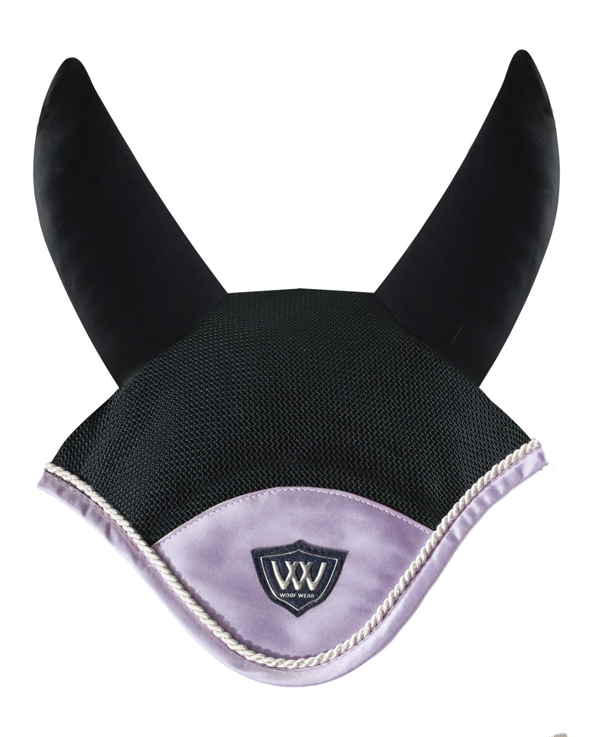 Woof Wear Vision Fly Veil - Lilac Horse Ear Net with Black Mesh and Silver Rope Binding