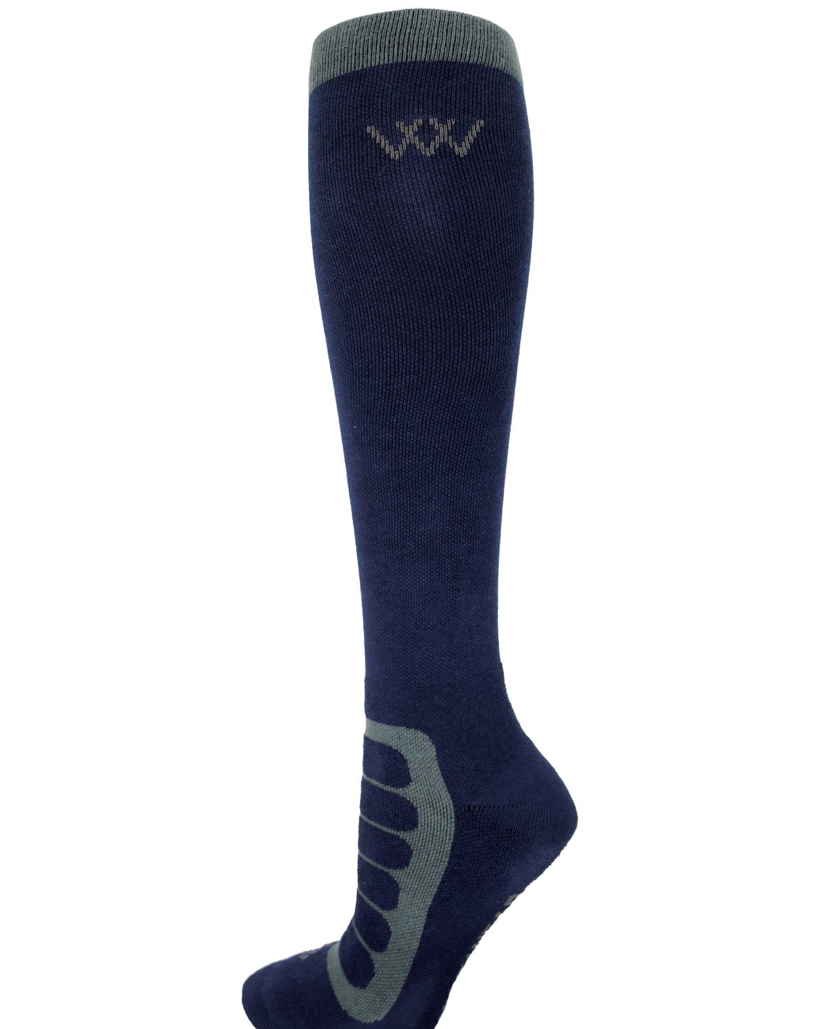 WOOF WEAR Long Bamboo Tech Riding Sock - Navy Grey. Comfortable, moisture-wicking riding sock for equestrian activities.