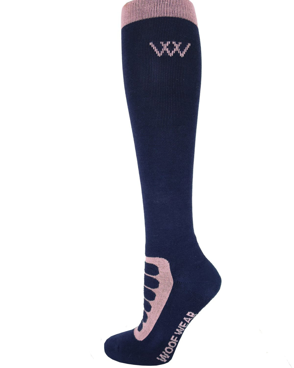 Woof Wear Long Bamboo Tech Riding Sock - Navy Rose: Antibacterial, Moisture-Wicking Comfort for Horseback Riding