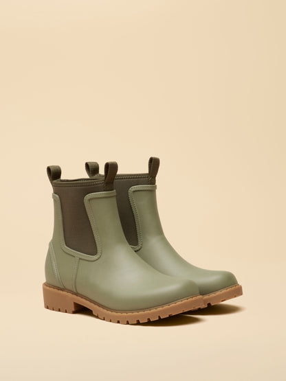 Joules Khaki Green Neoprene Lined Ankle Wellies for Women - Waterproof Rain Boots