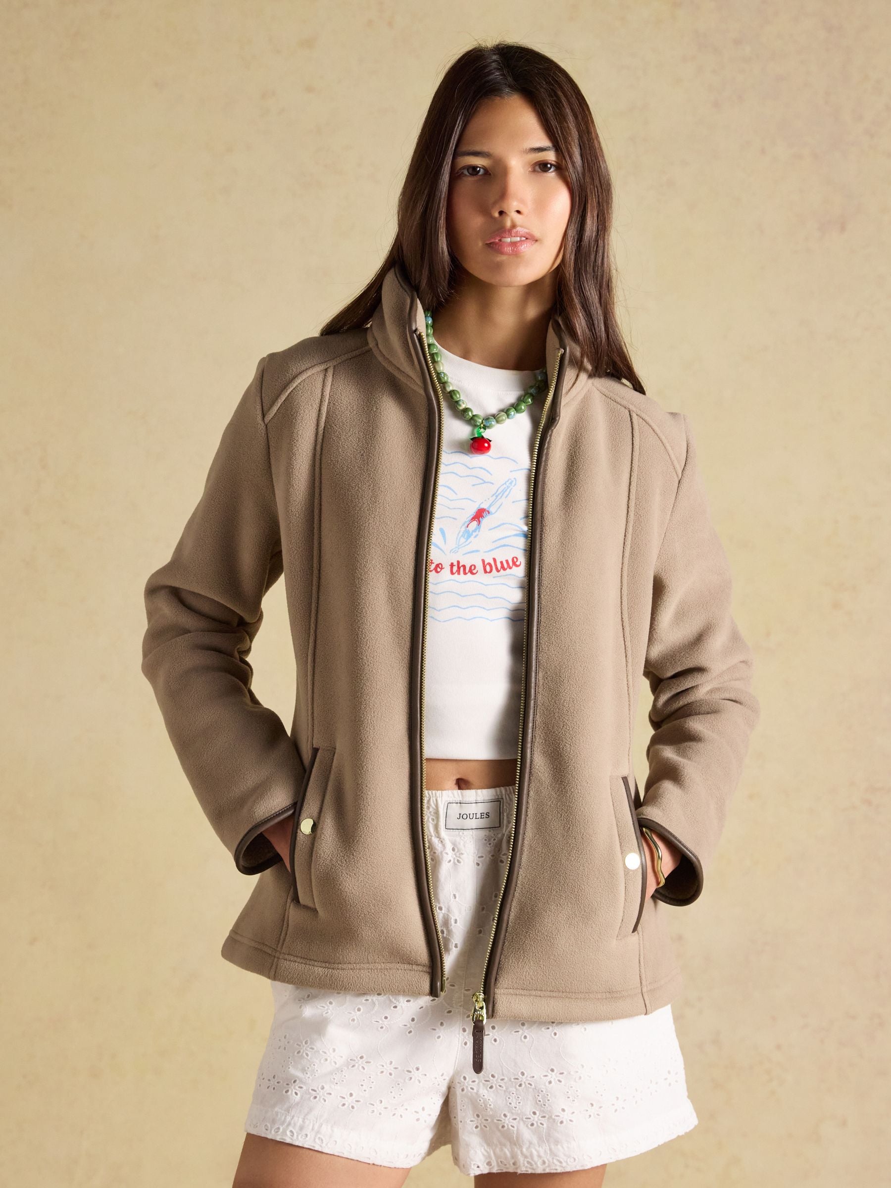 Joules Heritage Regular Zip Up Polar Fleece Mink Brown