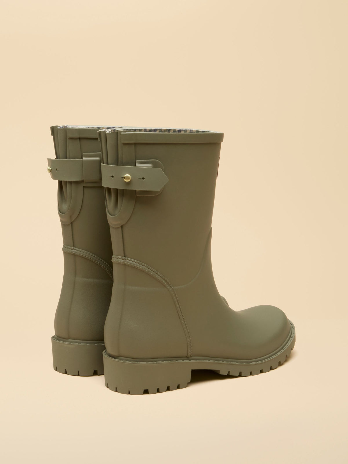 Joules Wistow Khaki Green Mid Calf Wellies - Waterproof Rubber Rain Boots with Adjustable Strap