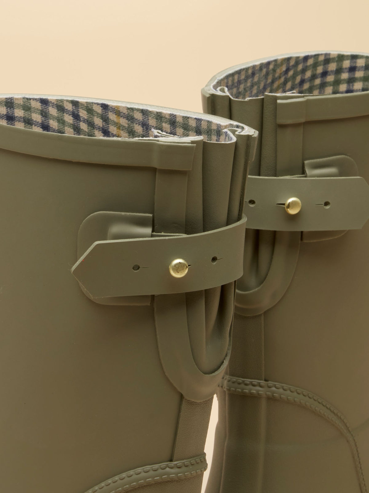 Joules Women's Khaki Green Mid Calf Rubber Wellies with Adjustable Strap and Checked Lining