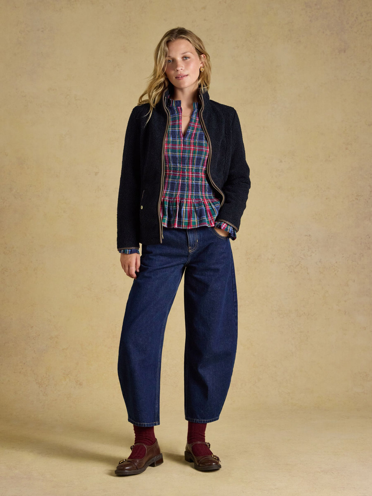 Joules Women's Navy Cozy Borg Fleece Zip-Up Jacket for Chilly Walks & Everyday Wear