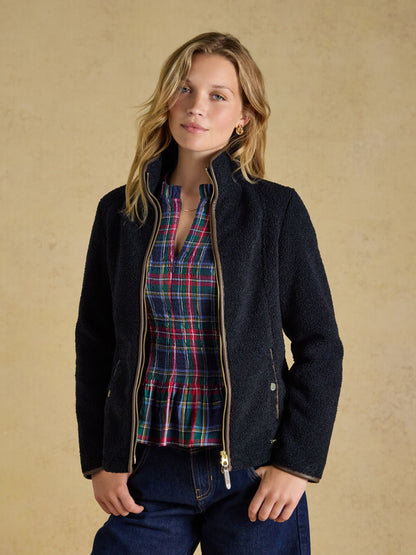Joules Women's Navy Borg Fleece Zip Through Jacket - Cozy & Warm Outerwear