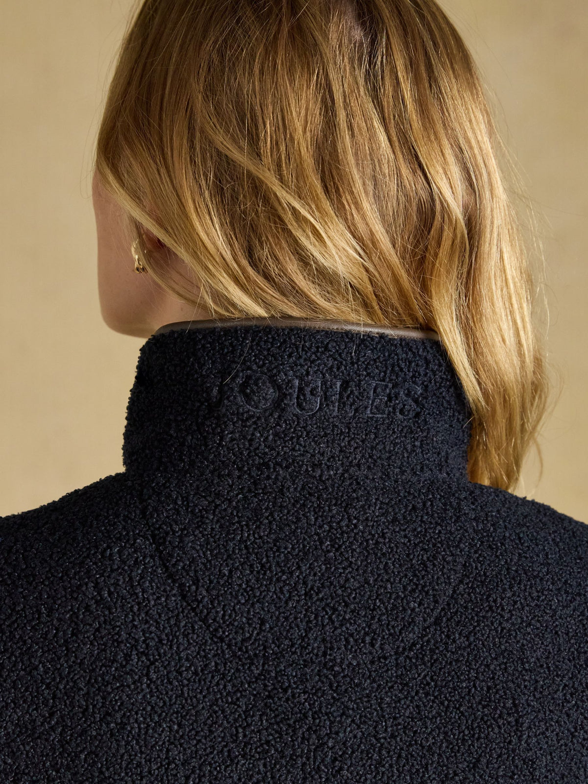 Joules women's navy borg fleece zip-through jacket with embroidered logo detail